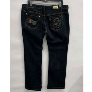 Coogi Dark Wash Straight Leg Jeans Women's Size 13/14 Rainbow Logo Stretch Denim